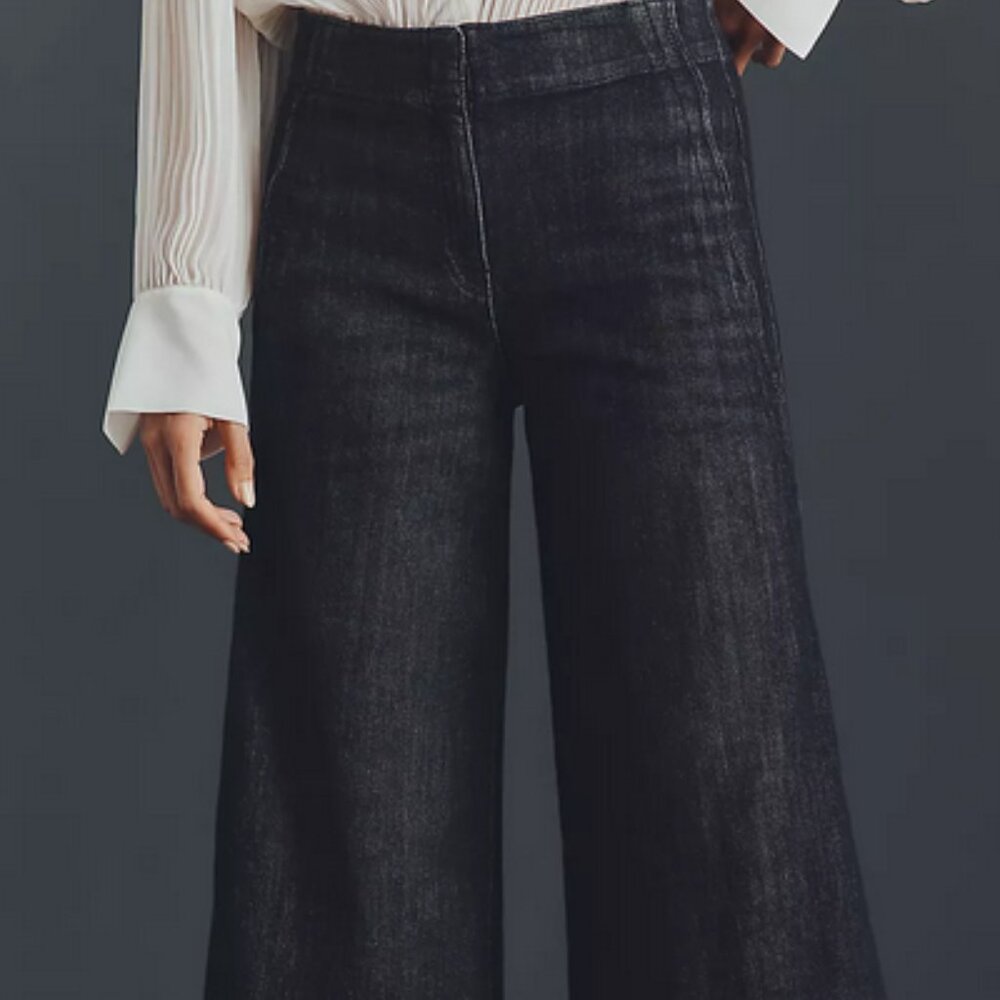 Maeve Scallop High-Rise Wide-Leg Jeans, Washed Black